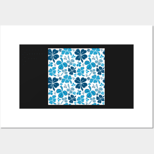 Blue Lucky Clover Hand Drawn Pattern Posters and Art